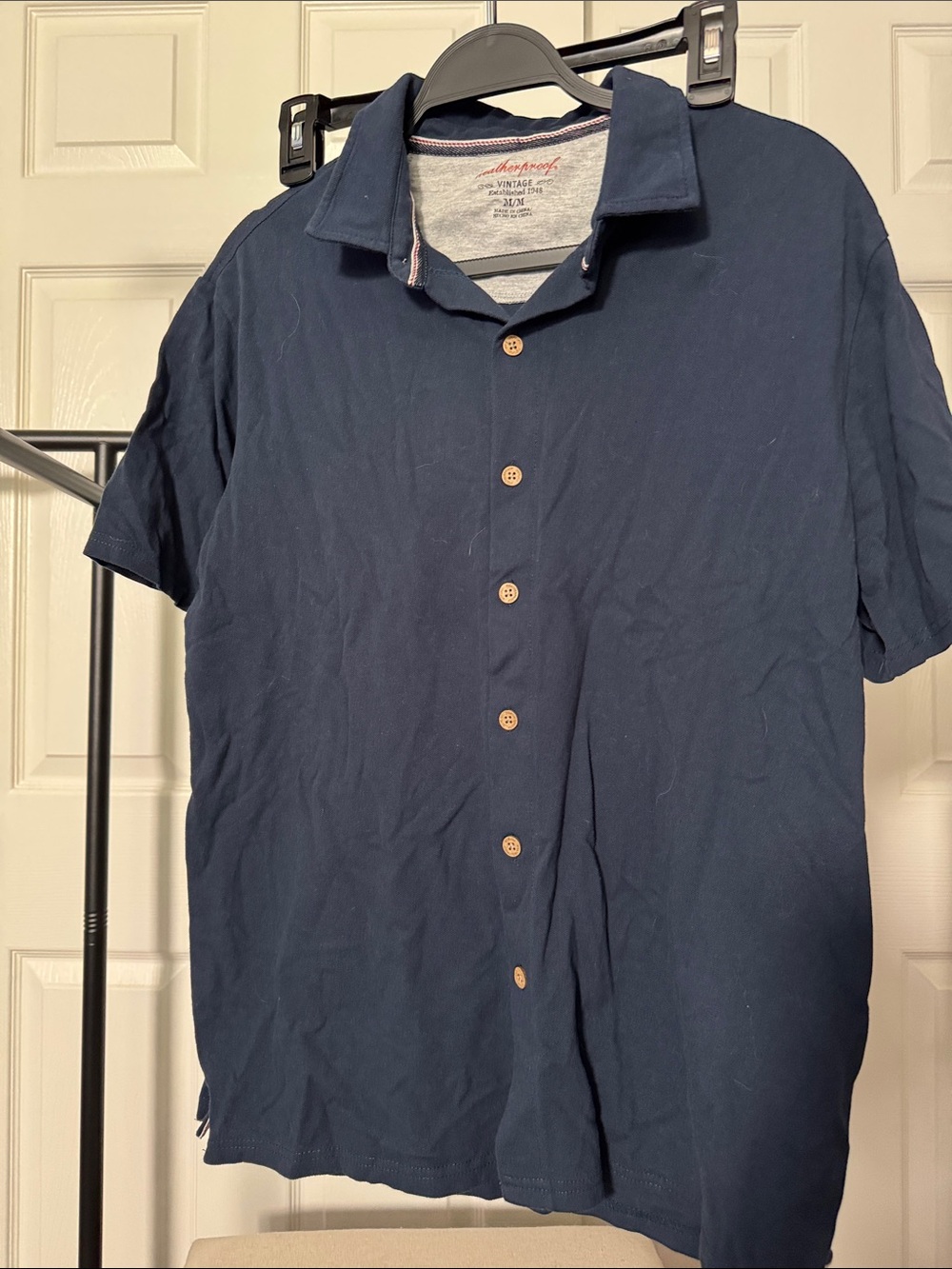 Weatherproof Men's Short-Sleeve Button-Down Shirt in Navy